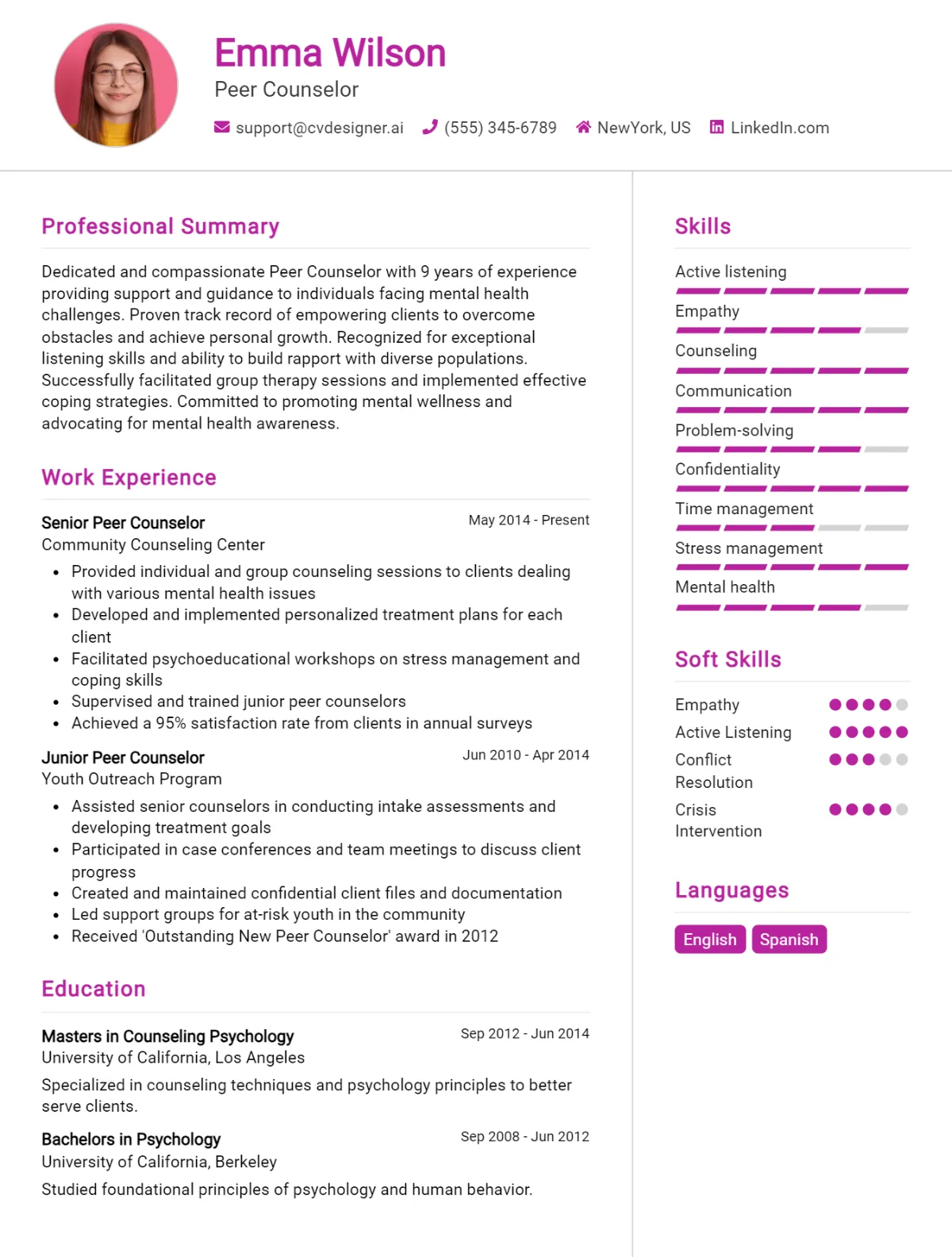 Peer Counselor CV Example For 2026: Samples & Best Practices Preview