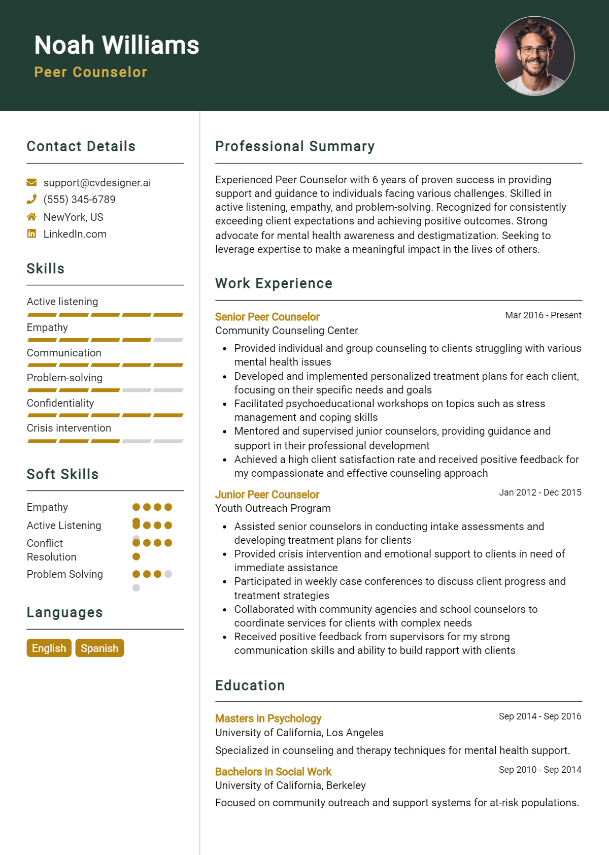 Peer Counselor Resume Example for 2026: How to Create a Professional CV Preview