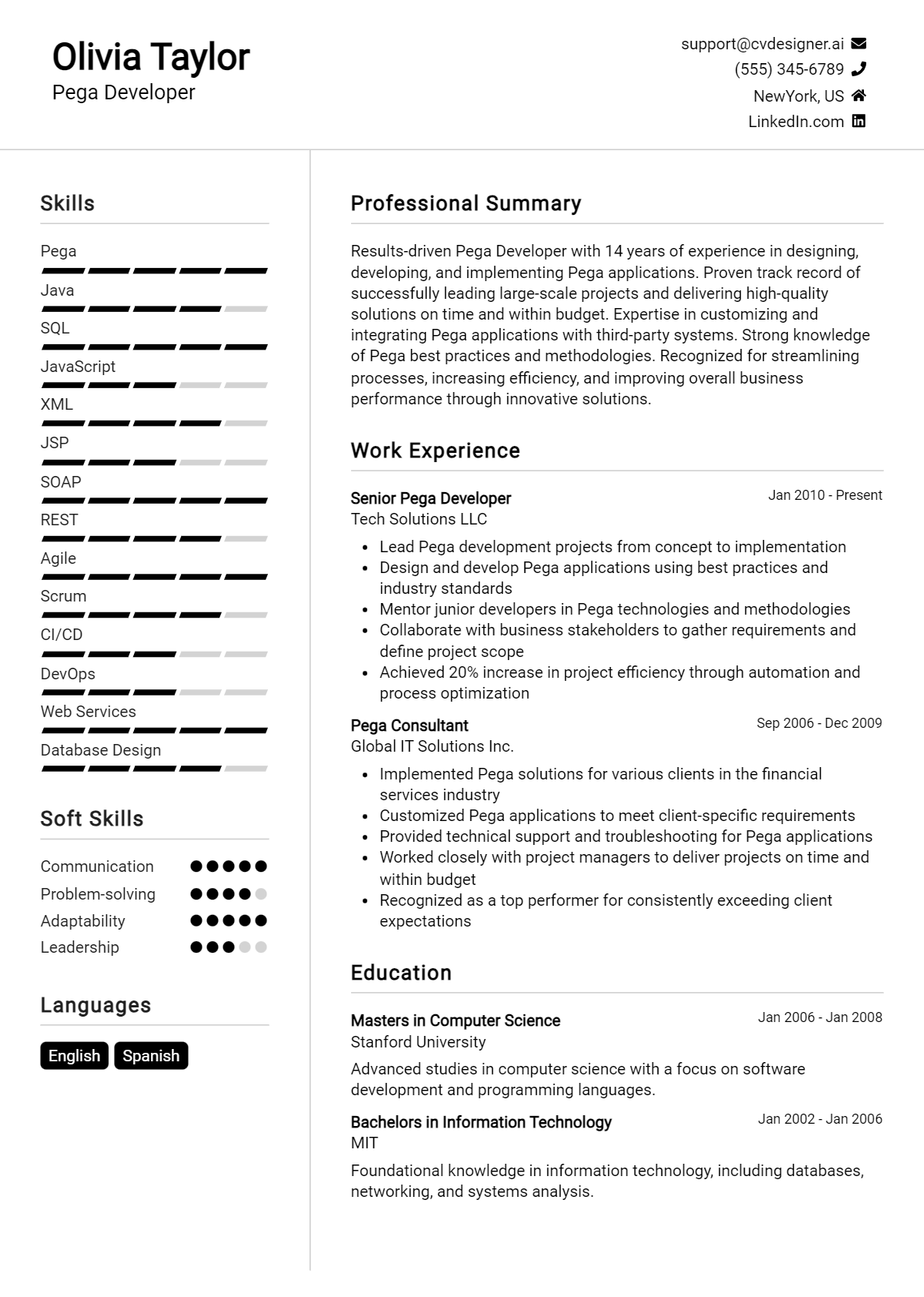 Pega Developer Resume Example for 2026: Downloadable Templates Preview