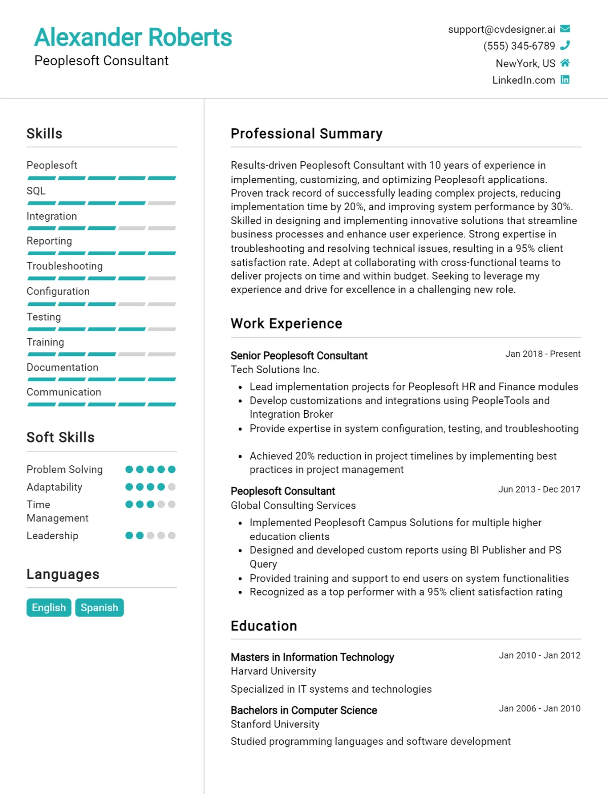 Peoplesoft Consultant CV Example For 2026: Expert Tips & Templates Preview