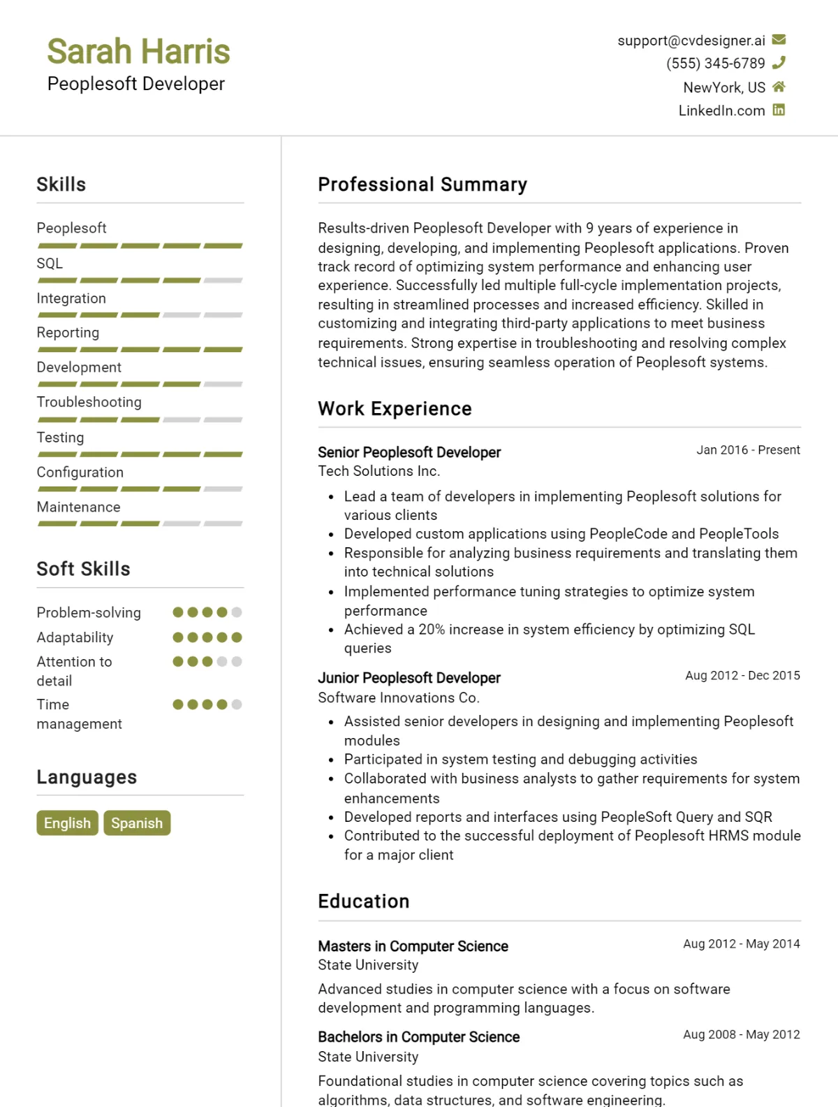 Peoplesoft Developer CV Example For 2026: Proven Tips & Templates Preview