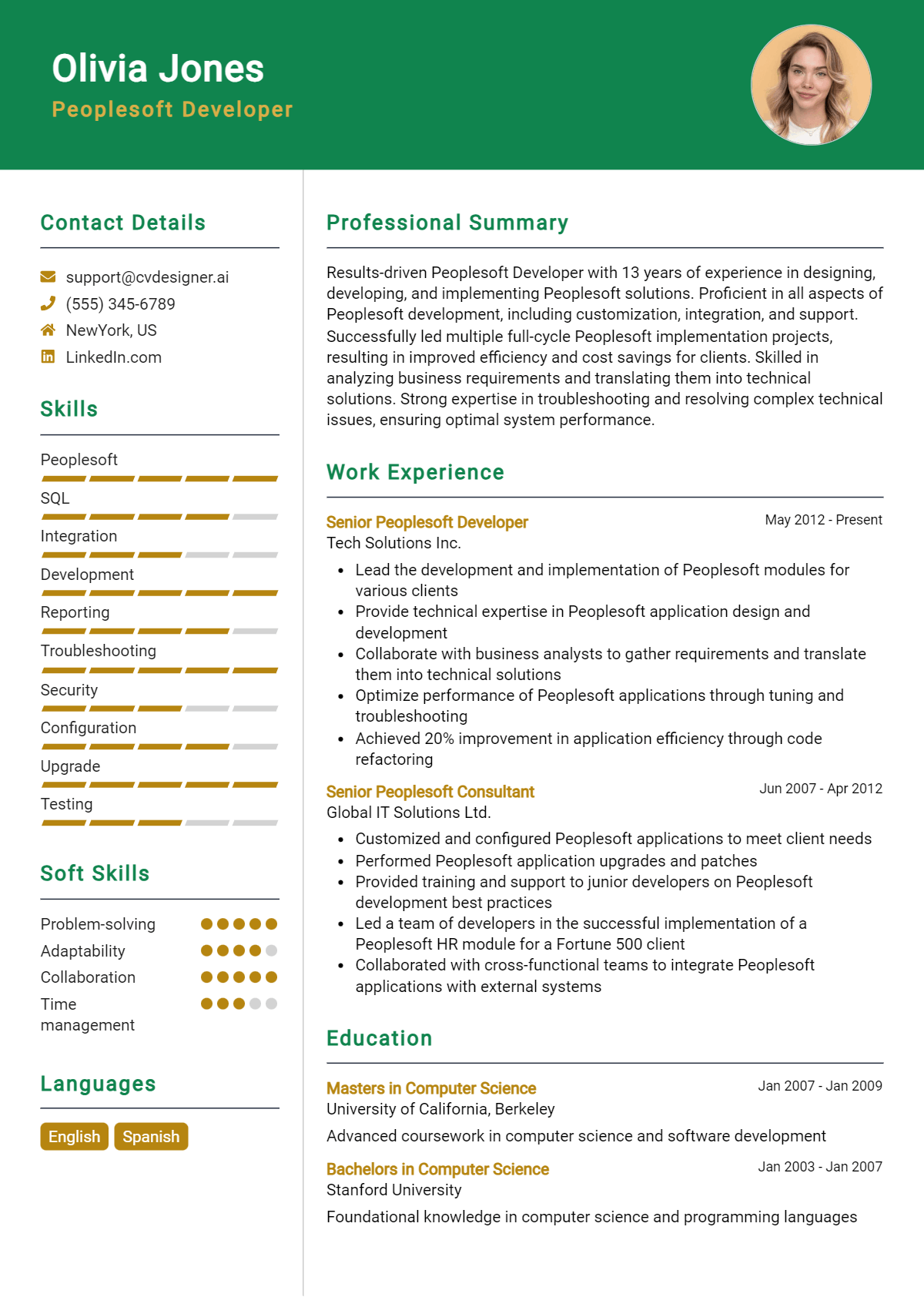 Peoplesoft Developer Resume Example for 2026: Free Examples Preview