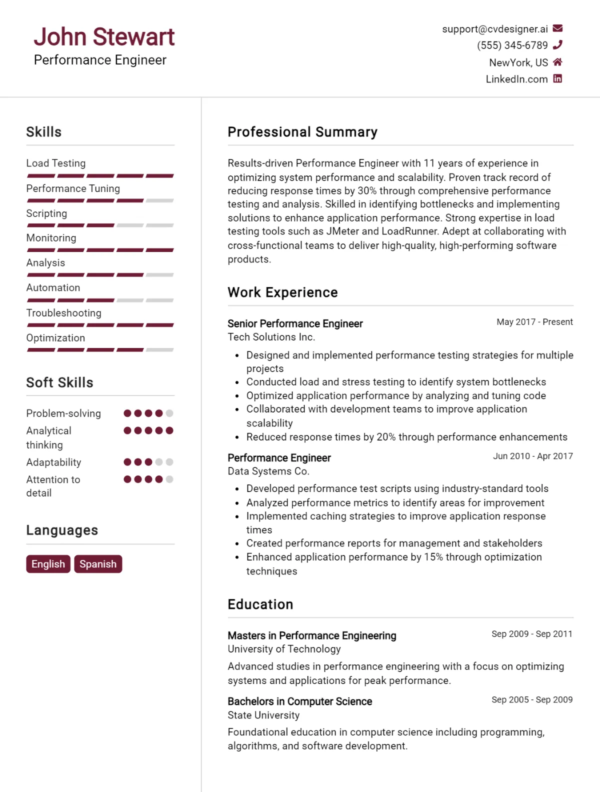 Performance Engineer CV Example For 2026: Top Tips & Samples Preview