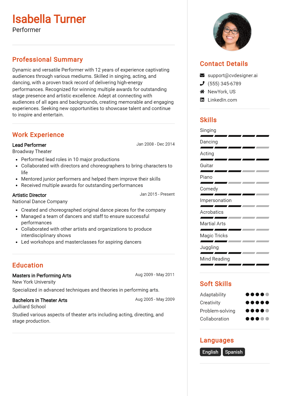 Performer Resume Example for 2026: Free Templates Preview