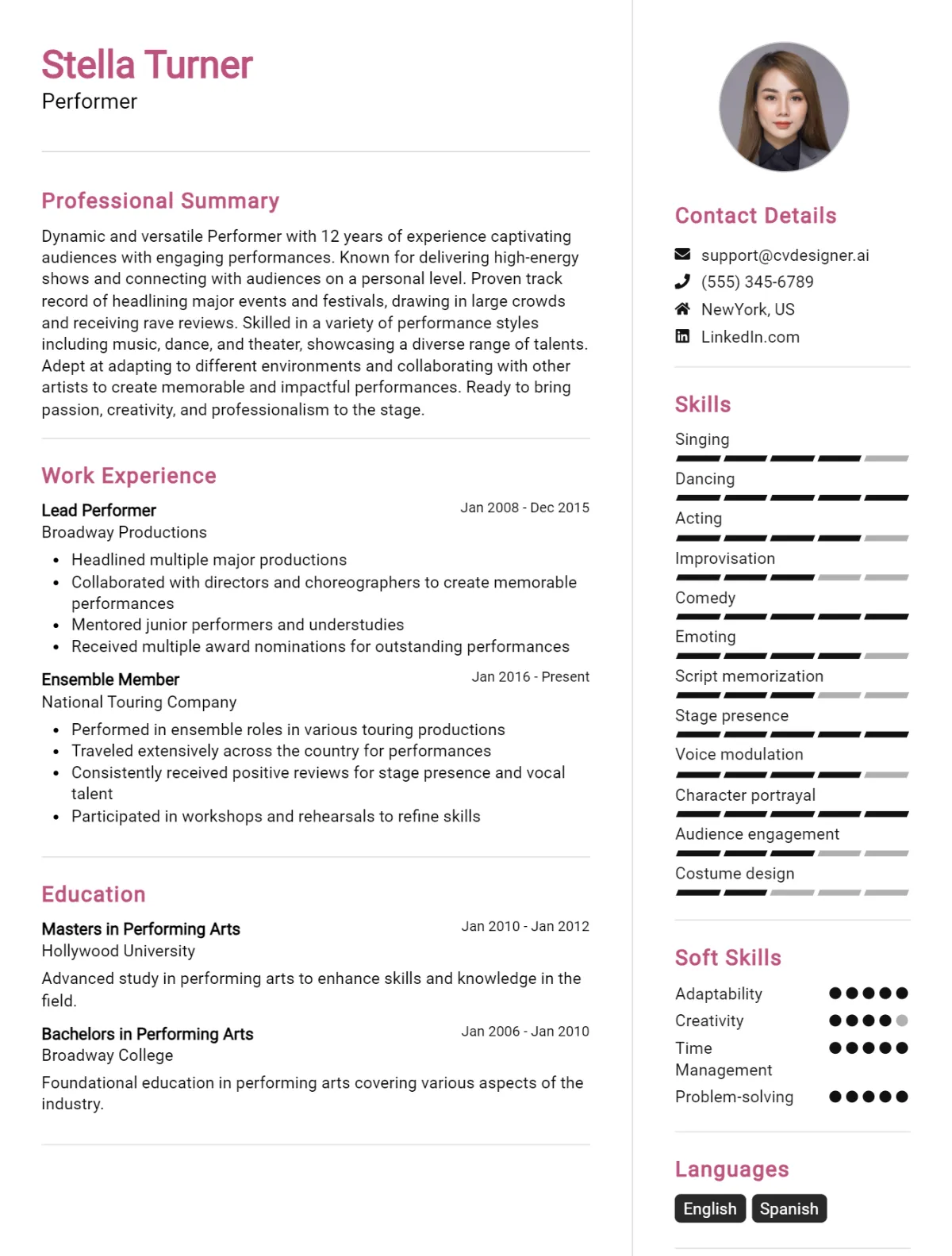 Performer CV Example For 2026: Expert Tips & Templates Preview