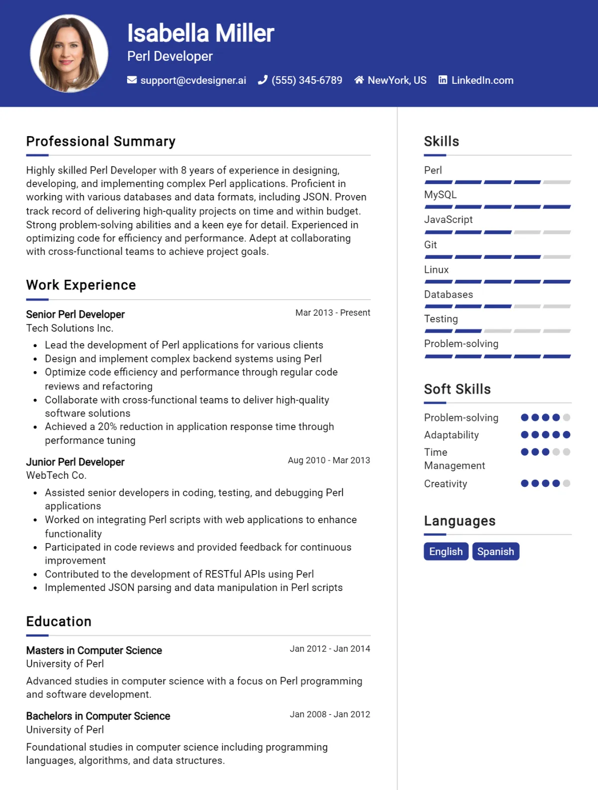 Perl Developer CV Example For 2026: Ultimate Guide Preview