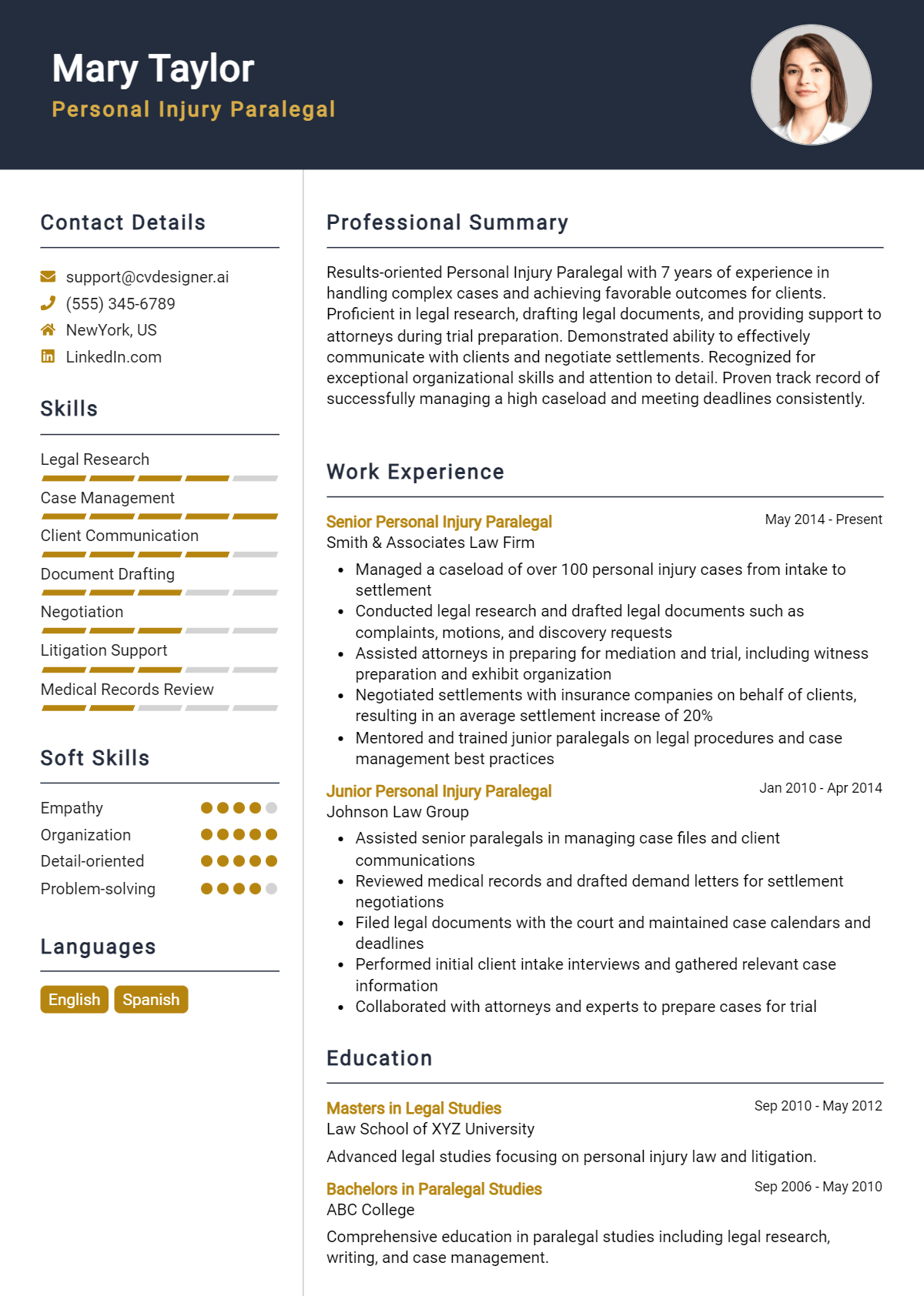Personal Injury Paralegal Resume Example for 2026: Samples & Best Practices Preview