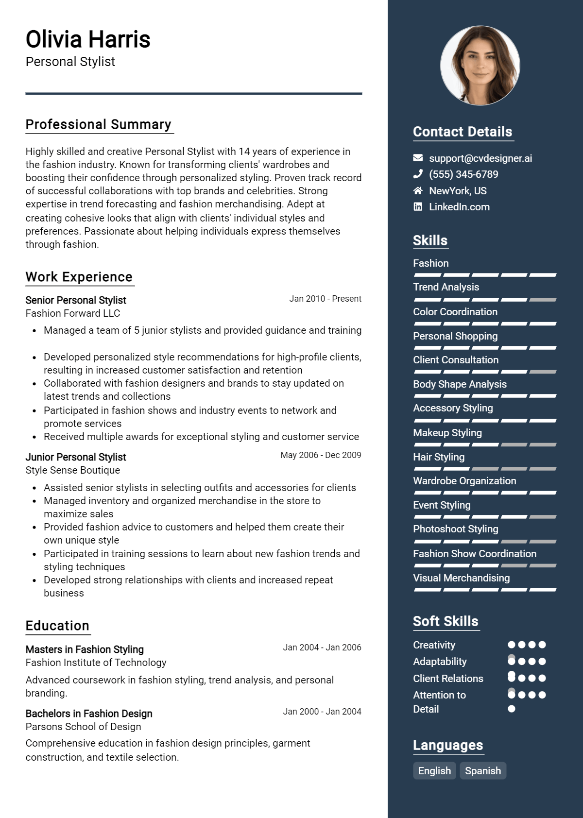 Personal Stylist Resume Example for 2026: Top CV Skills Preview