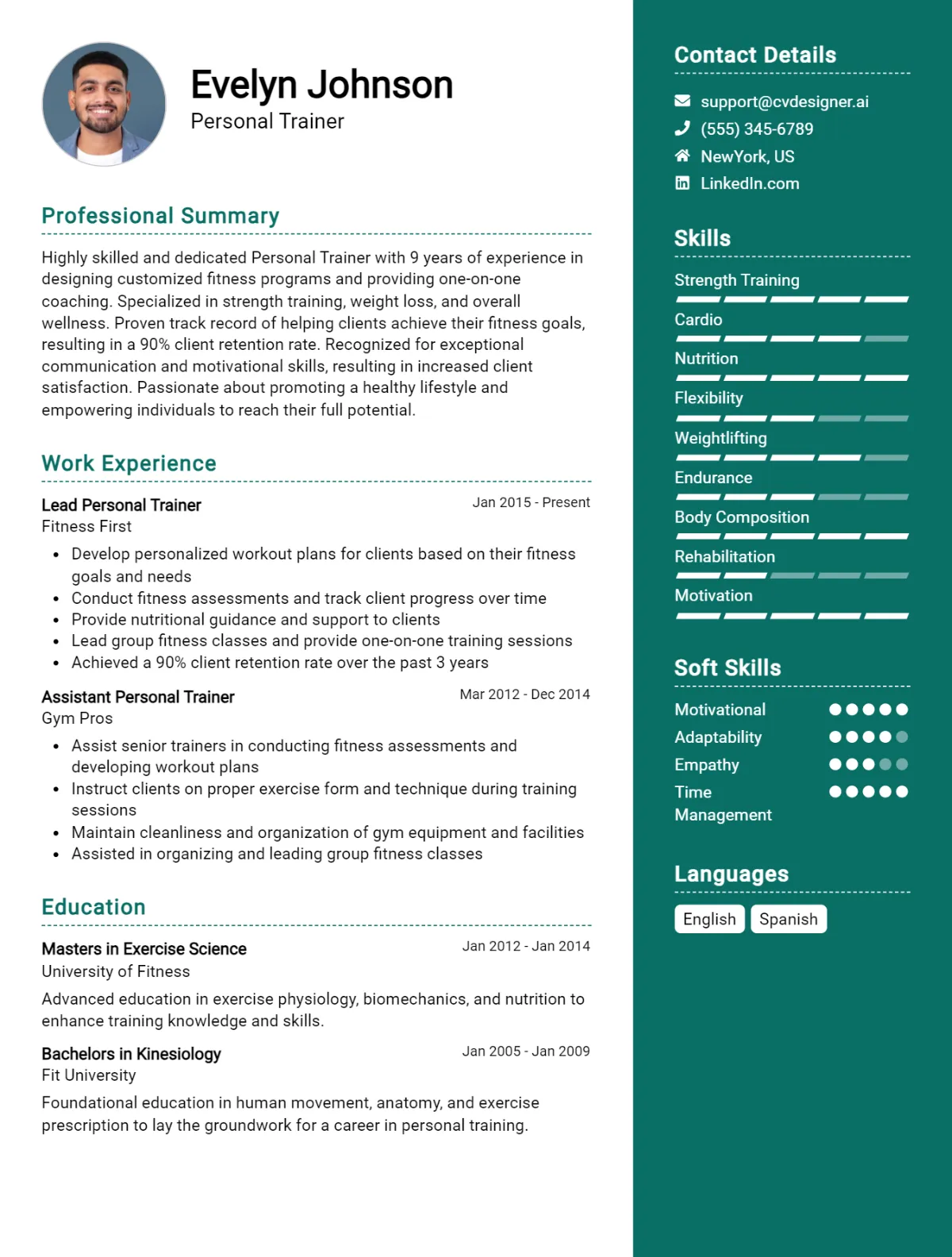 Personal Trainer CV Example For 2026: Examples & Free Templates Preview