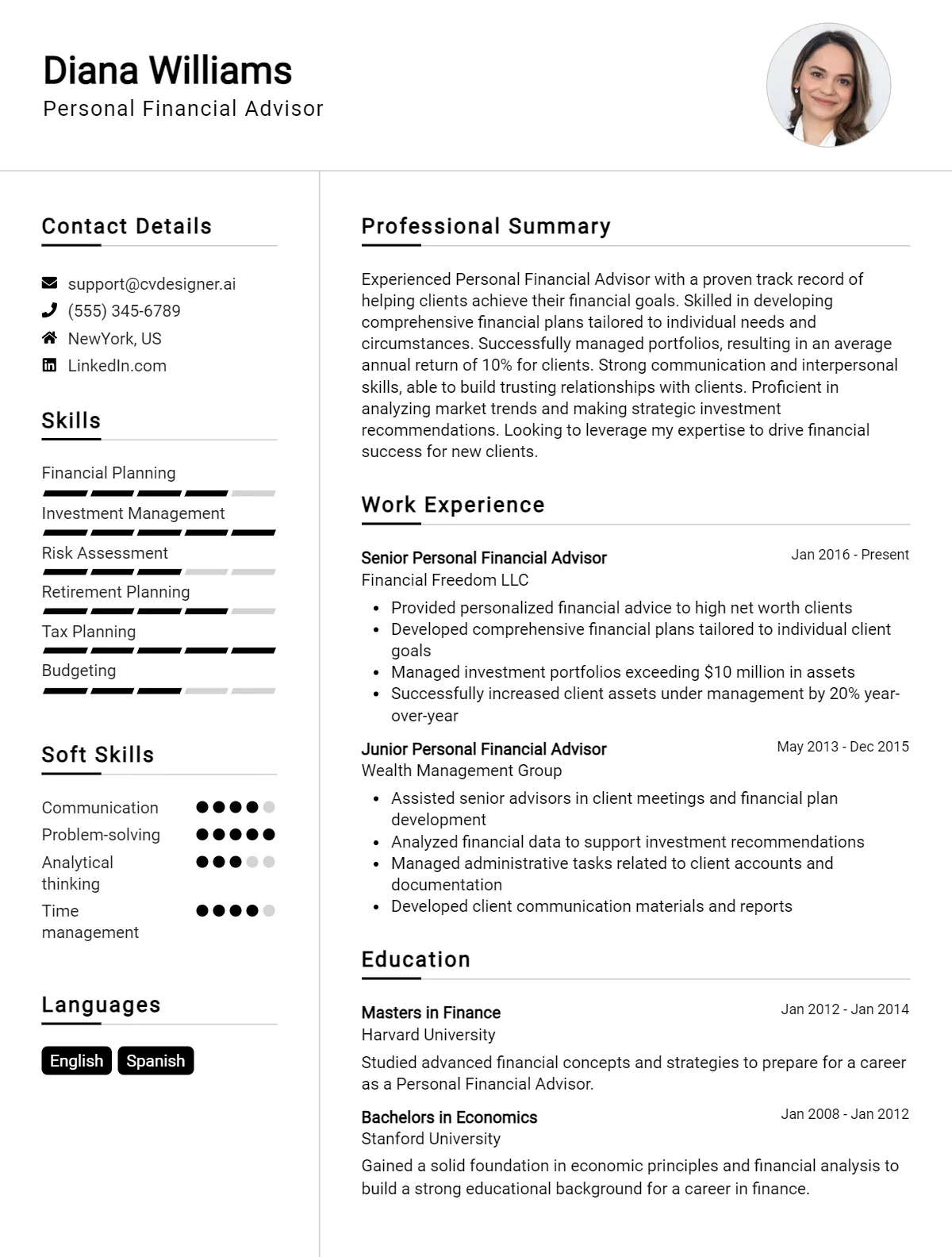 Personal Financial Advisor CV Example For 2026: Ultimate Guide Preview