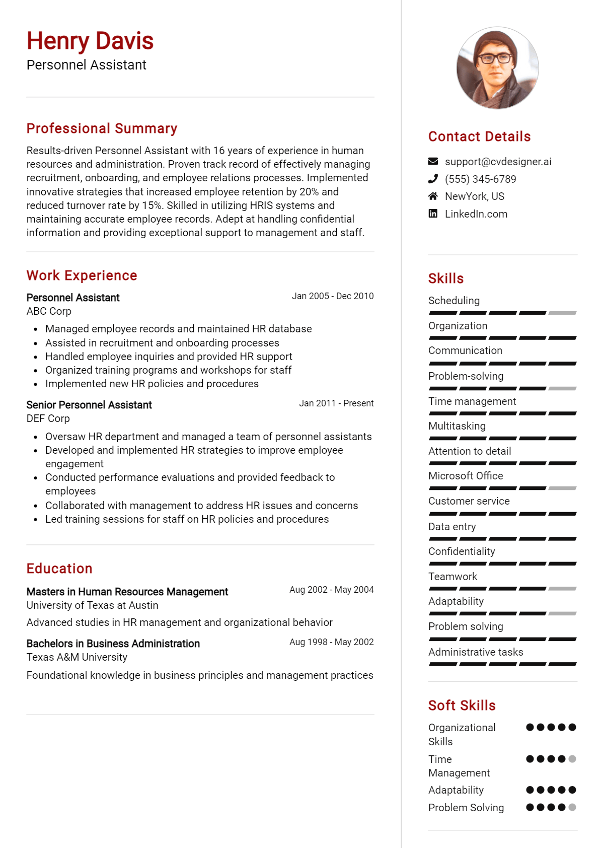 Personnel Assistant Resume Example for 2026: Effective CV Writing Tips Preview