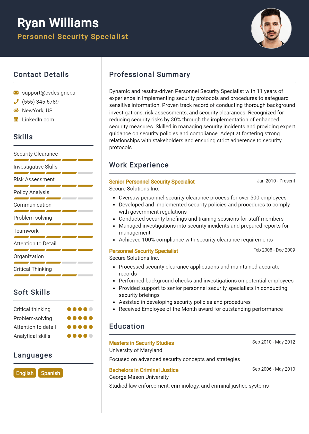 Personnel Security Specialist Resume Example for 2026: Best Writing Guide Preview