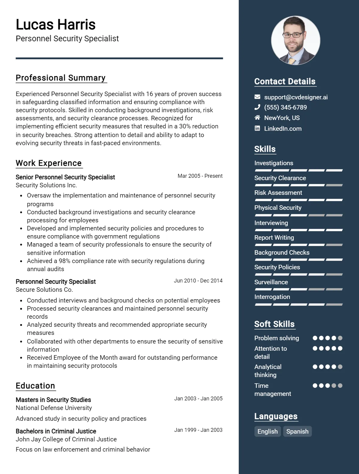 Personnel Security Specialist CV Example For 2026: Best Tips & Templates Preview