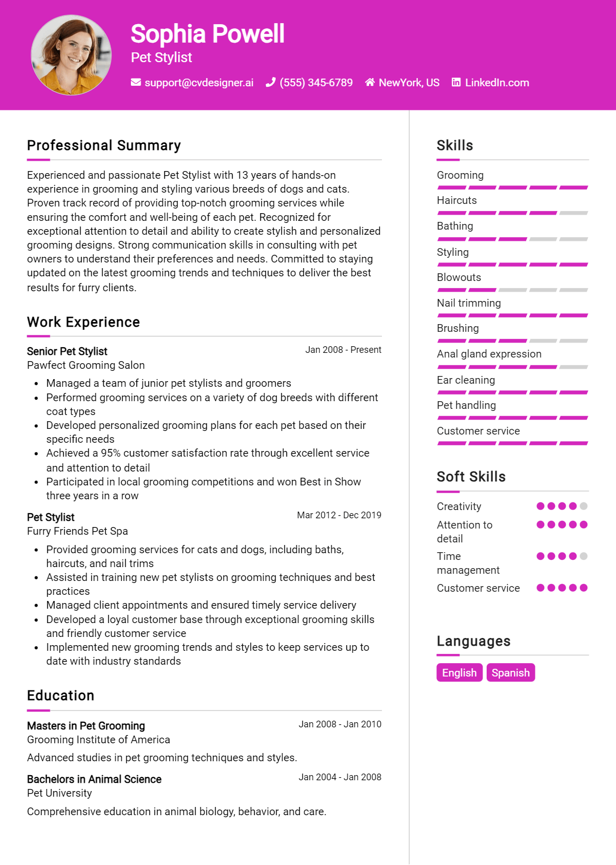 Pet Stylist Resume Example for 2026: Downloadable Templates Preview