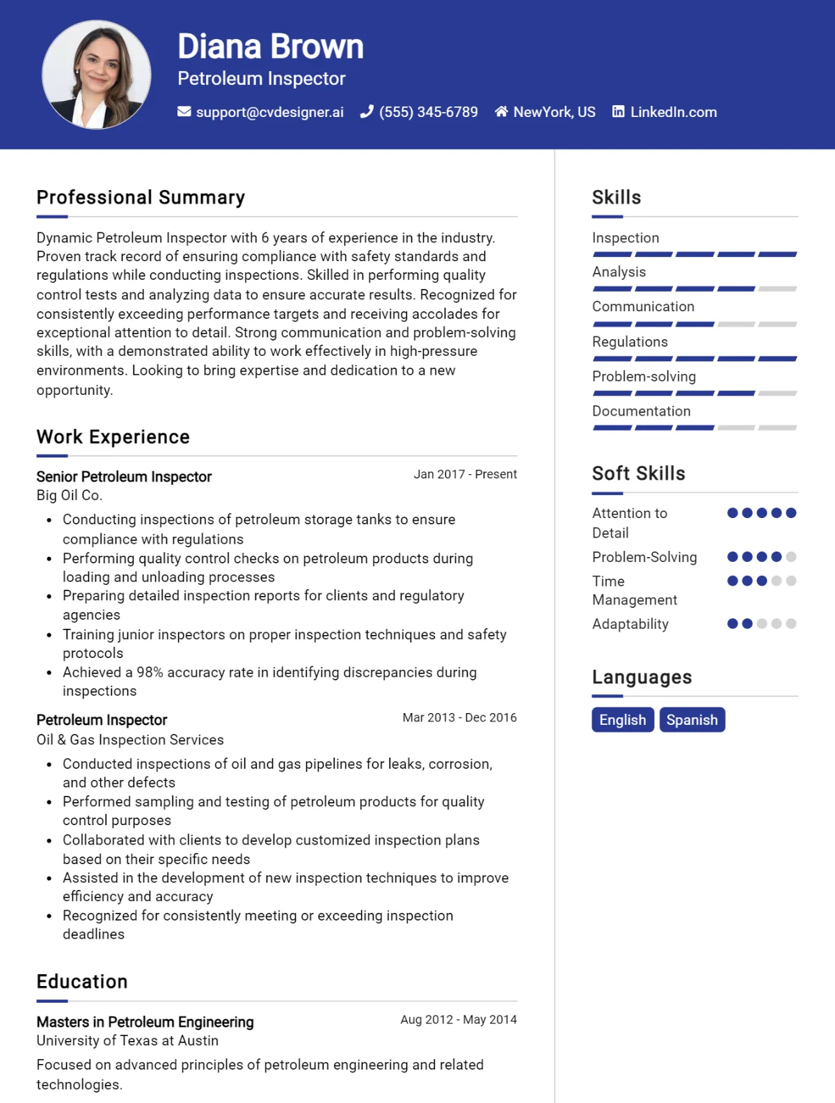 Petroleum Inspector CV Example For 2026: Top Tips & Samples Preview