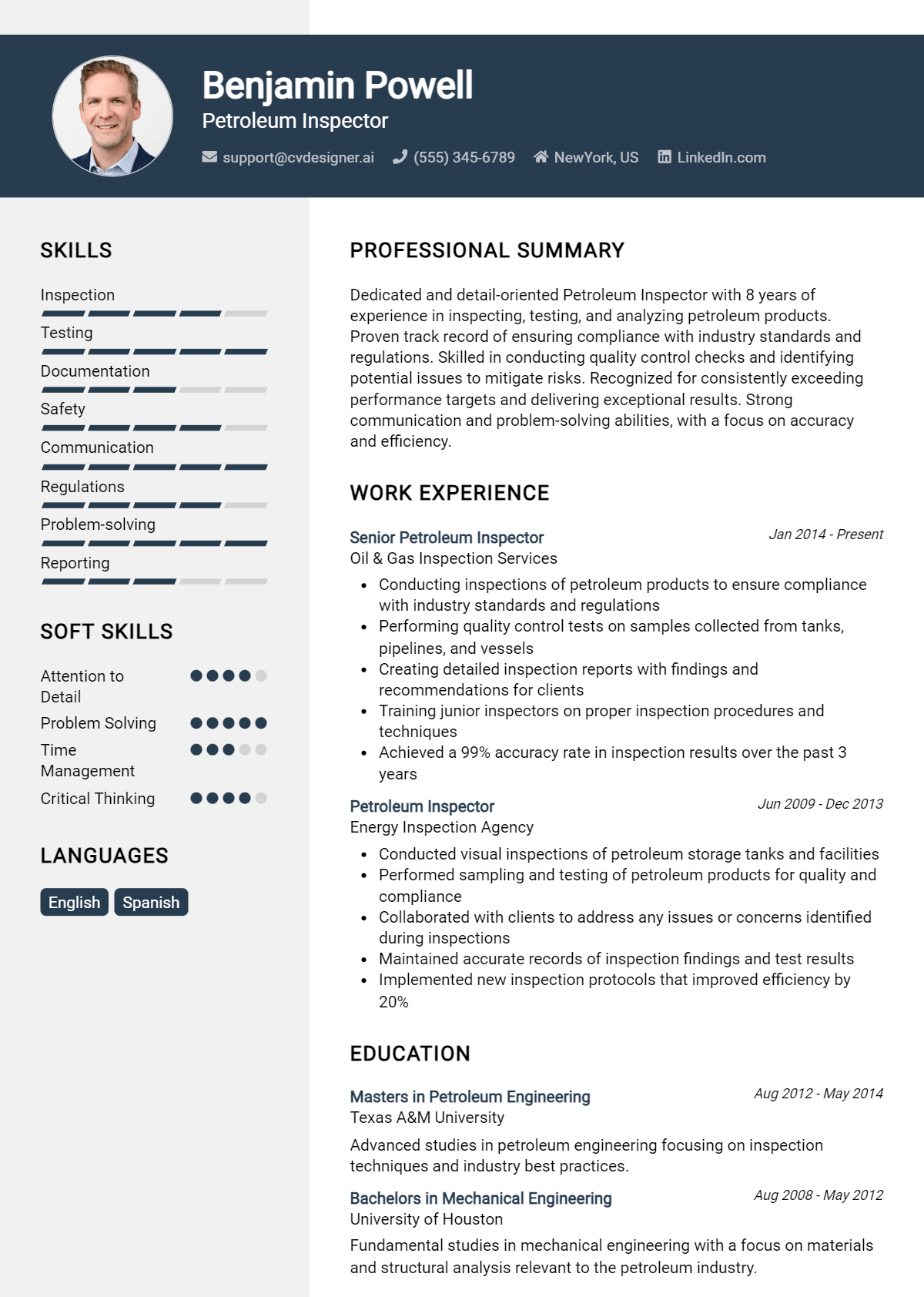 Petroleum Inspector Resume Example for 2026: Ultimate Guide Preview