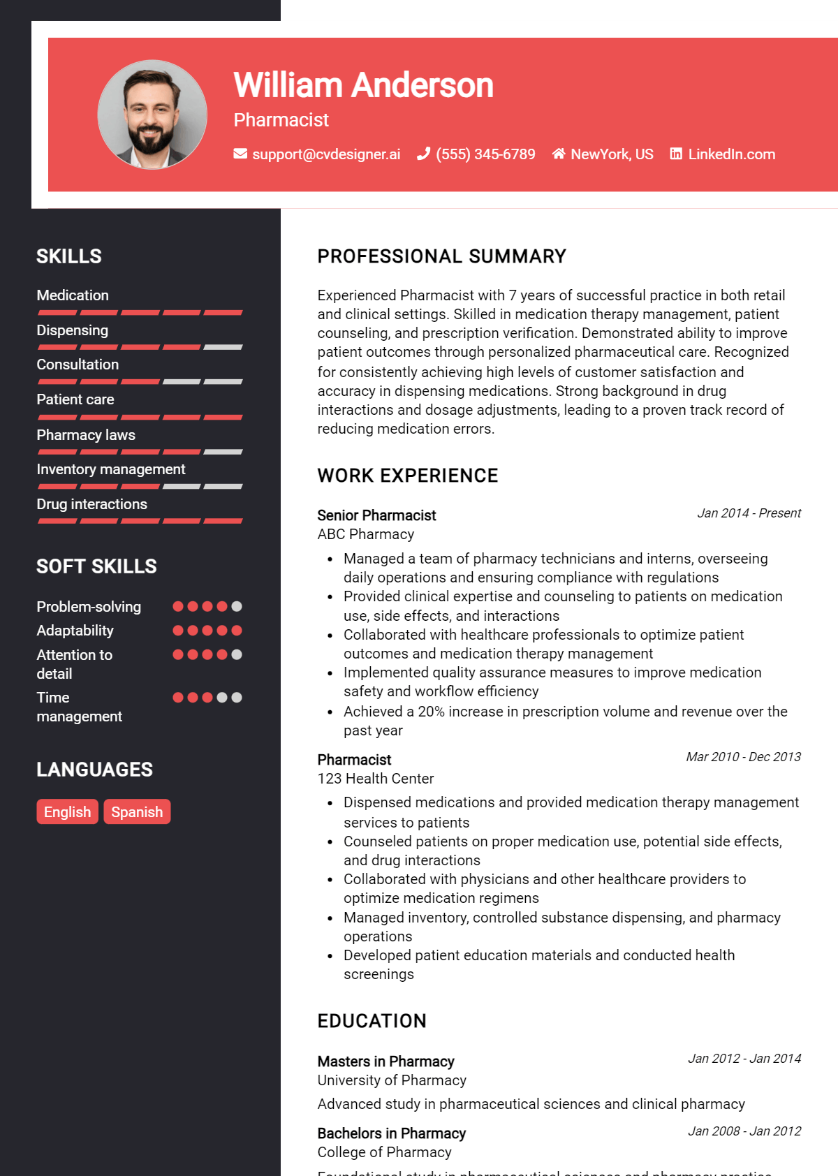 Pharmacist Resume Example for 2026: Free Professional Templates Preview