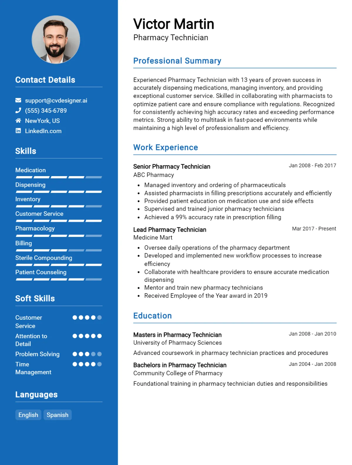 Pharmacy Technician CV Example For 2026: Examples & Free Templates Preview
