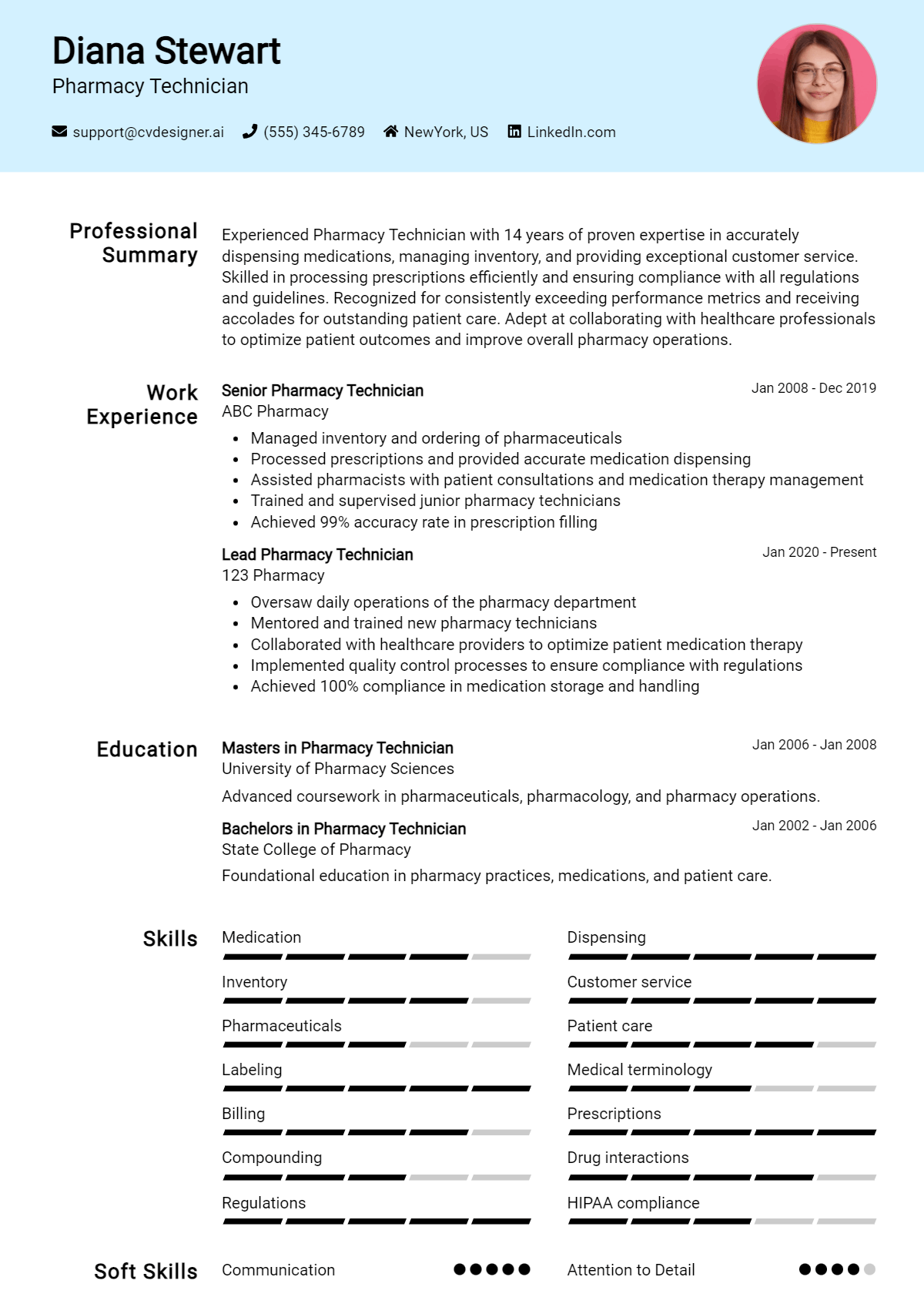Pharmacy Technician Resume Example for 2026: How to Create a Professional CV Preview
