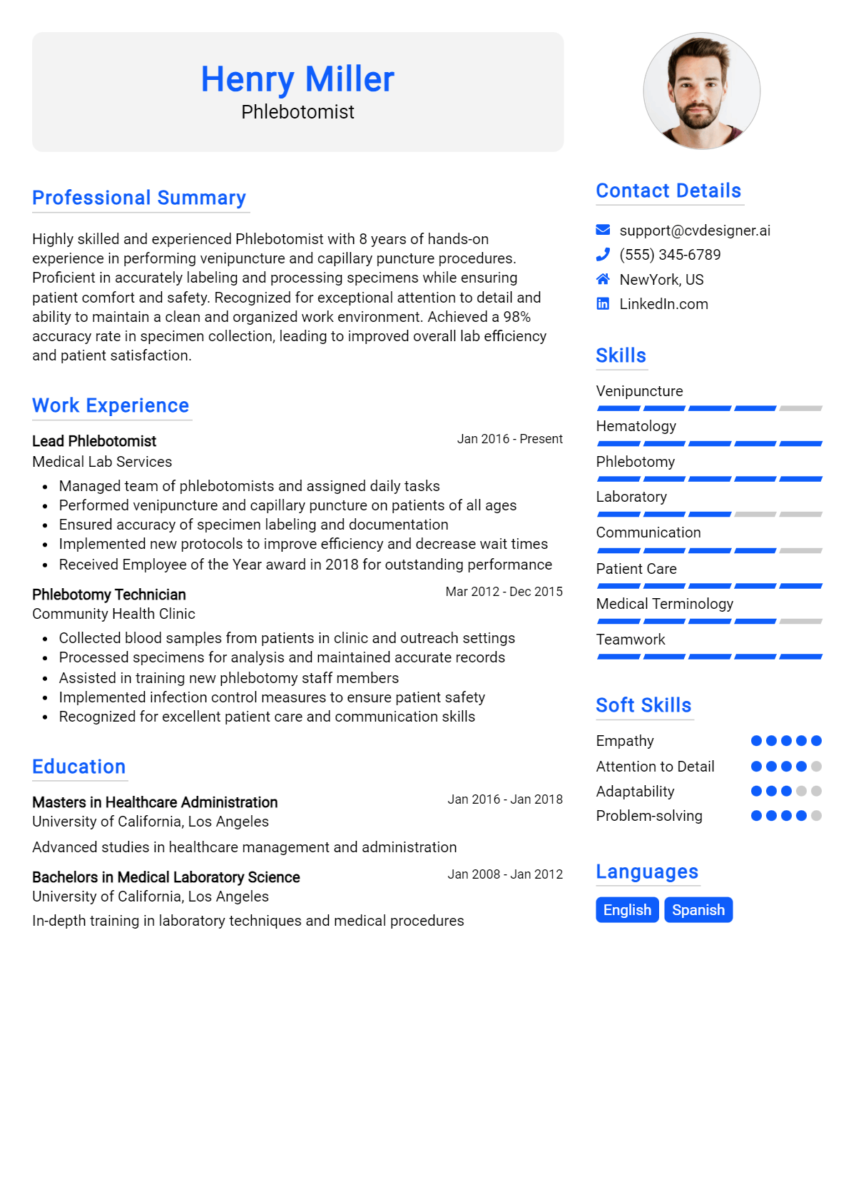 Phlebotomist Resume Example for 2026: Expert Tips & Templates Preview