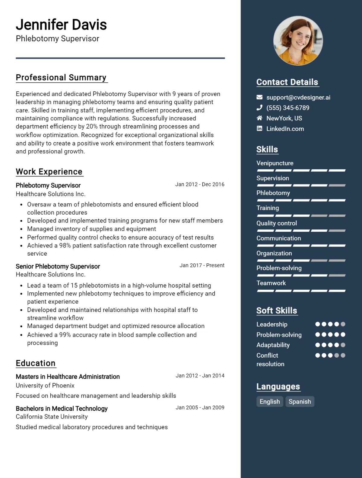 Phlebotomy Supervisor CV Example For 2026: Strategies & Templates Preview