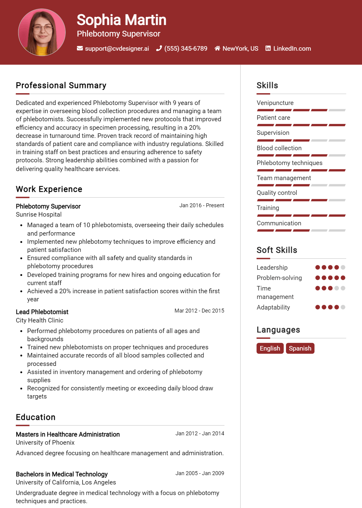 Phlebotomy Supervisor Resume Example for 2026: Best Tips & Templates Preview