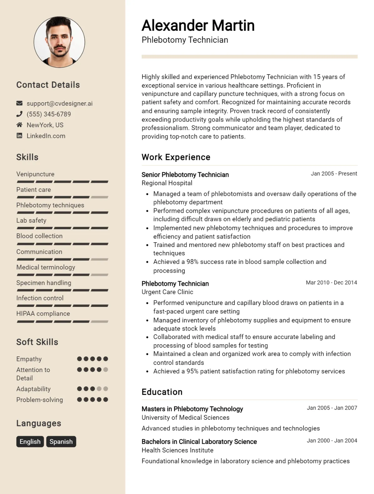 Phlebotomy Technician CV Example For 2026: Free Downloadable Templates Preview