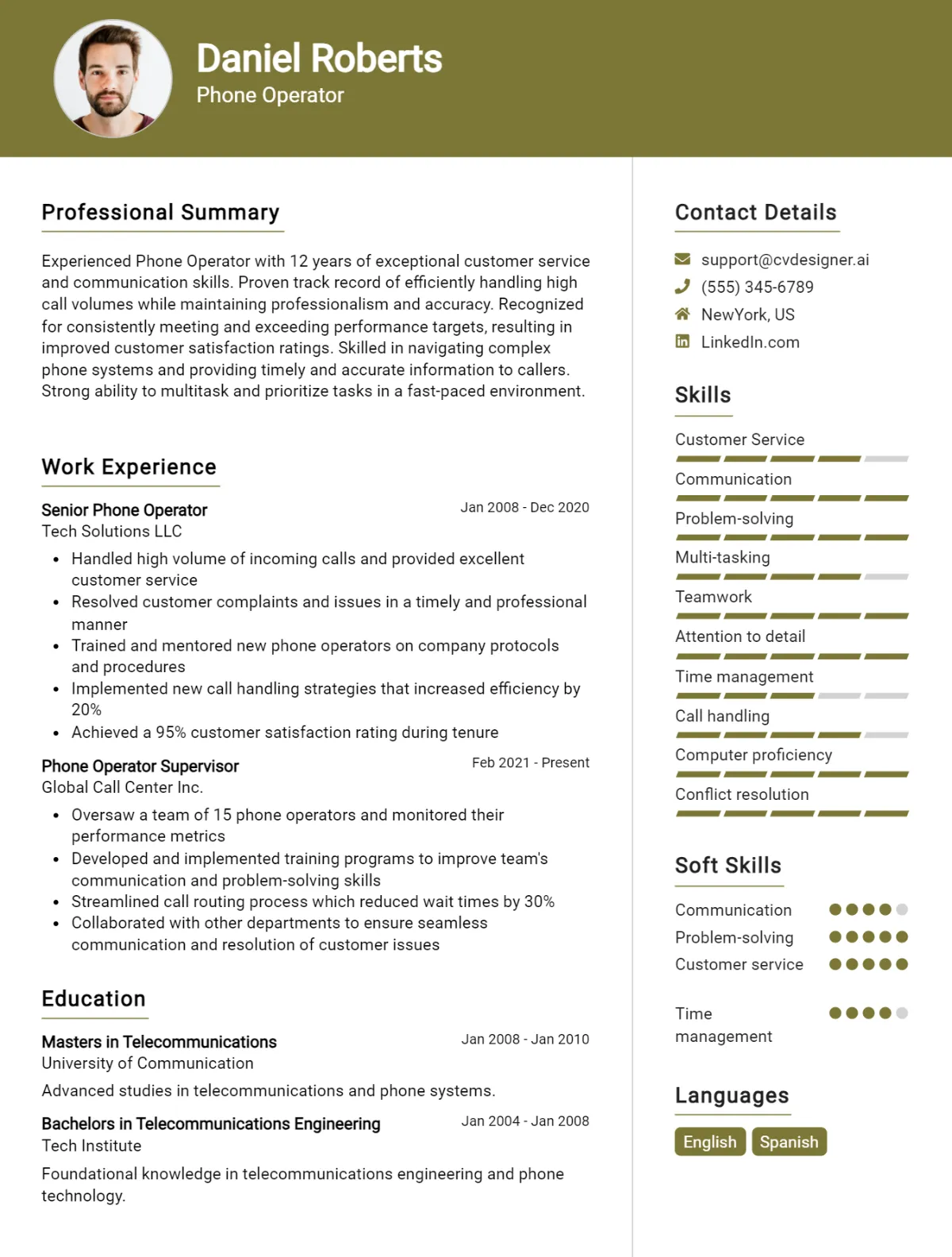 Phone Operator CV Example For 2026: Best Writing Guide Preview