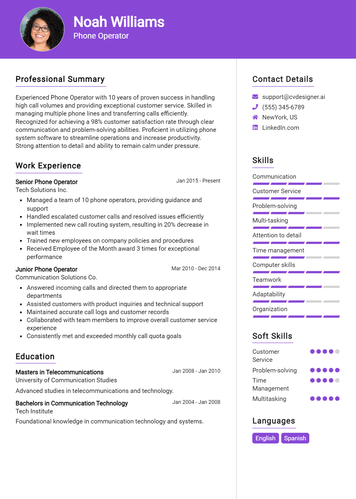 Phone Operator Resume Example for 2026: Ultimate Guide Preview