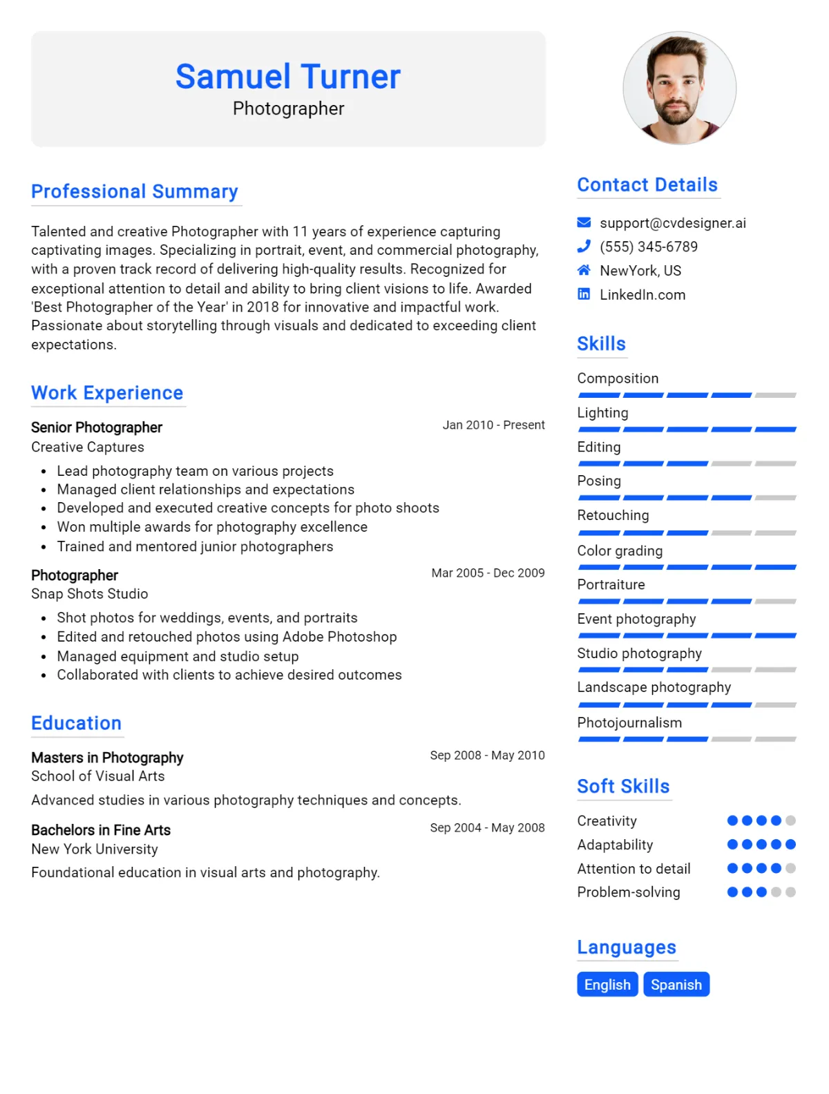 Photographer CV Example For 2026: How to Craft a Winning CV Preview