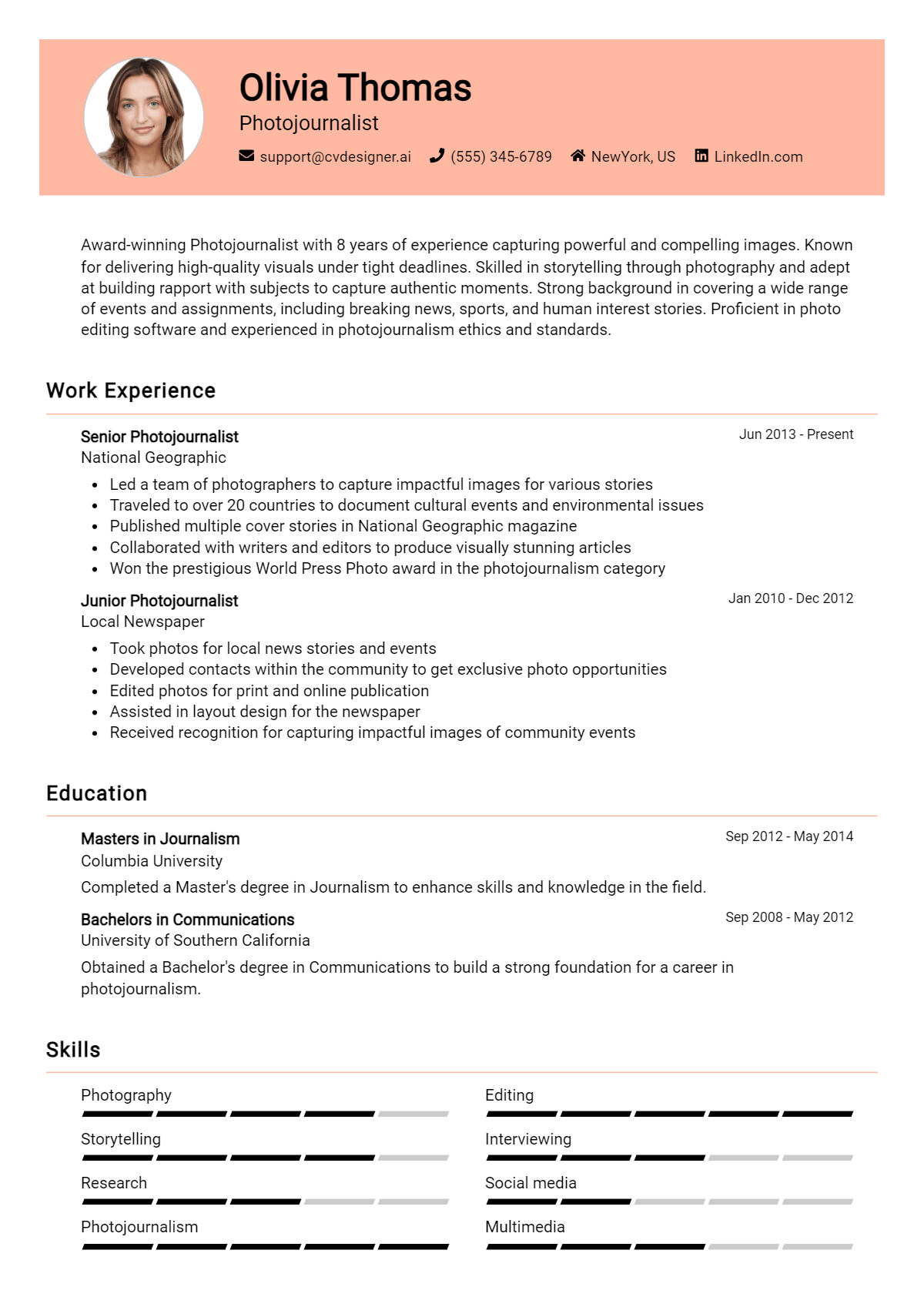 Photojournalist Resume Example for 2026: Downloadable Templates Preview