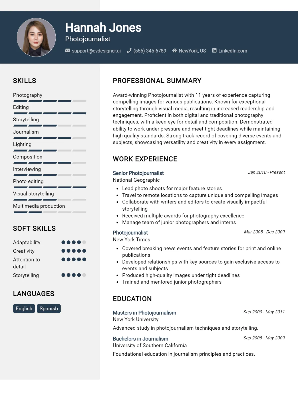 Photojournalist CV Example For 2026: Expert Tips & Templates Preview