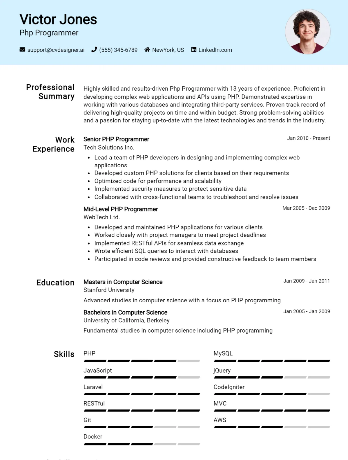 PHP Programmer CV Example For 2026: Free Downloadable Templates Preview