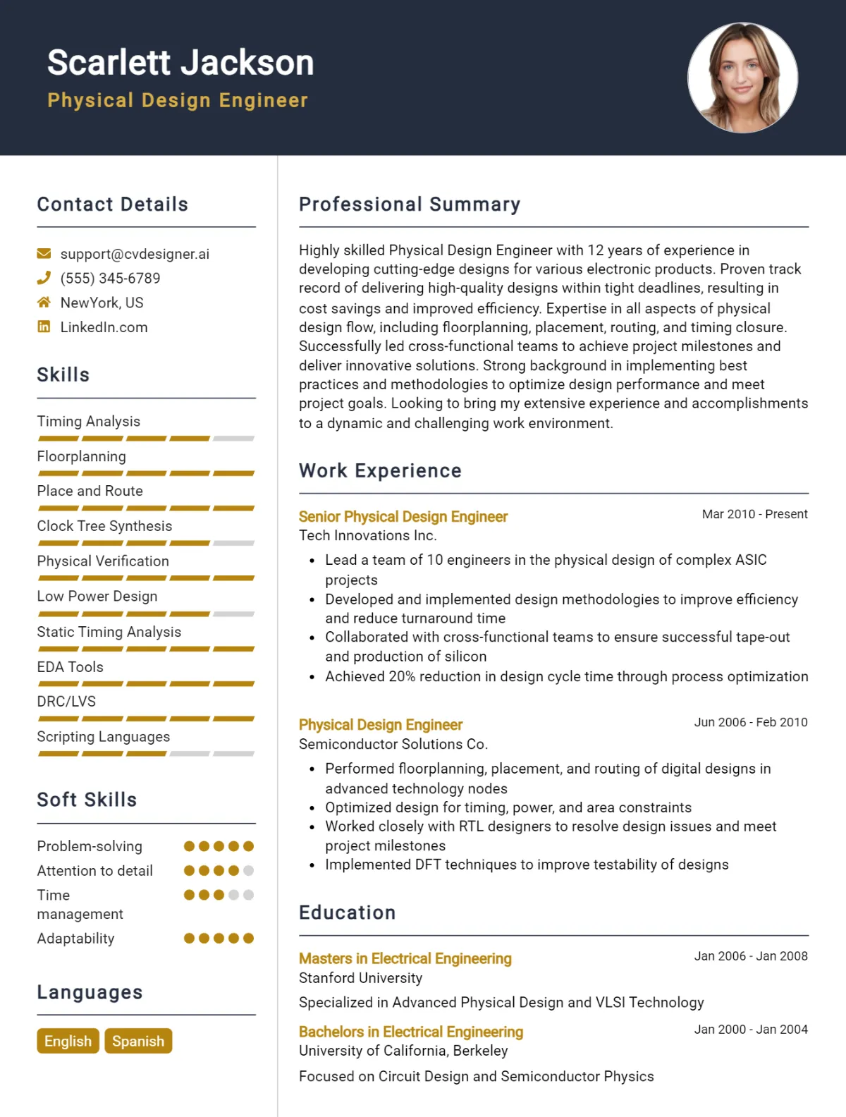 Physical Design Engineer CV Example For 2026: Top Tips & Samples Preview