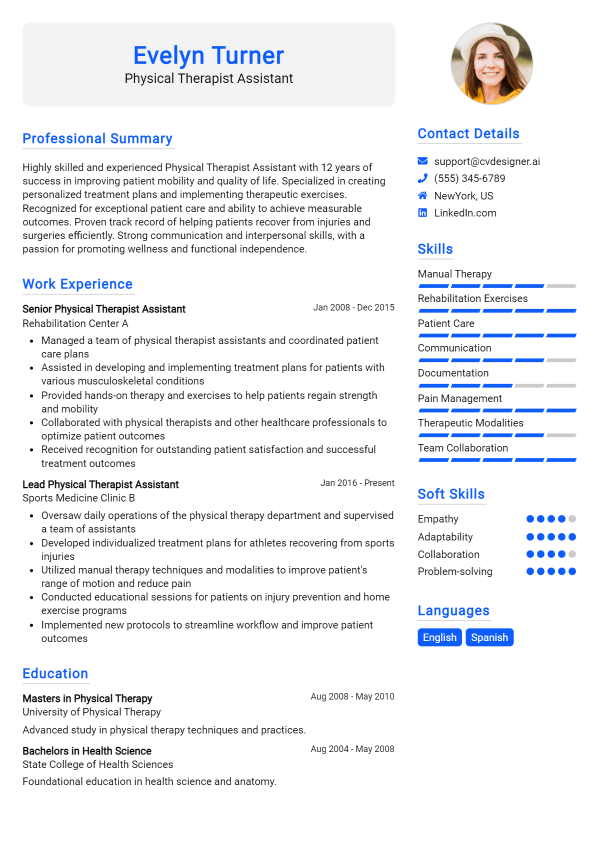 Physical Therapist Assistant Resume Example for 2026: Free Professional Templates Preview