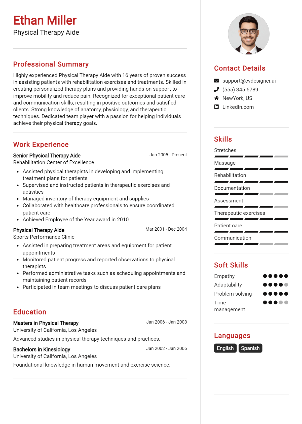 Physical Therapy Aide Resume Example for 2026: Top CV Skills Preview