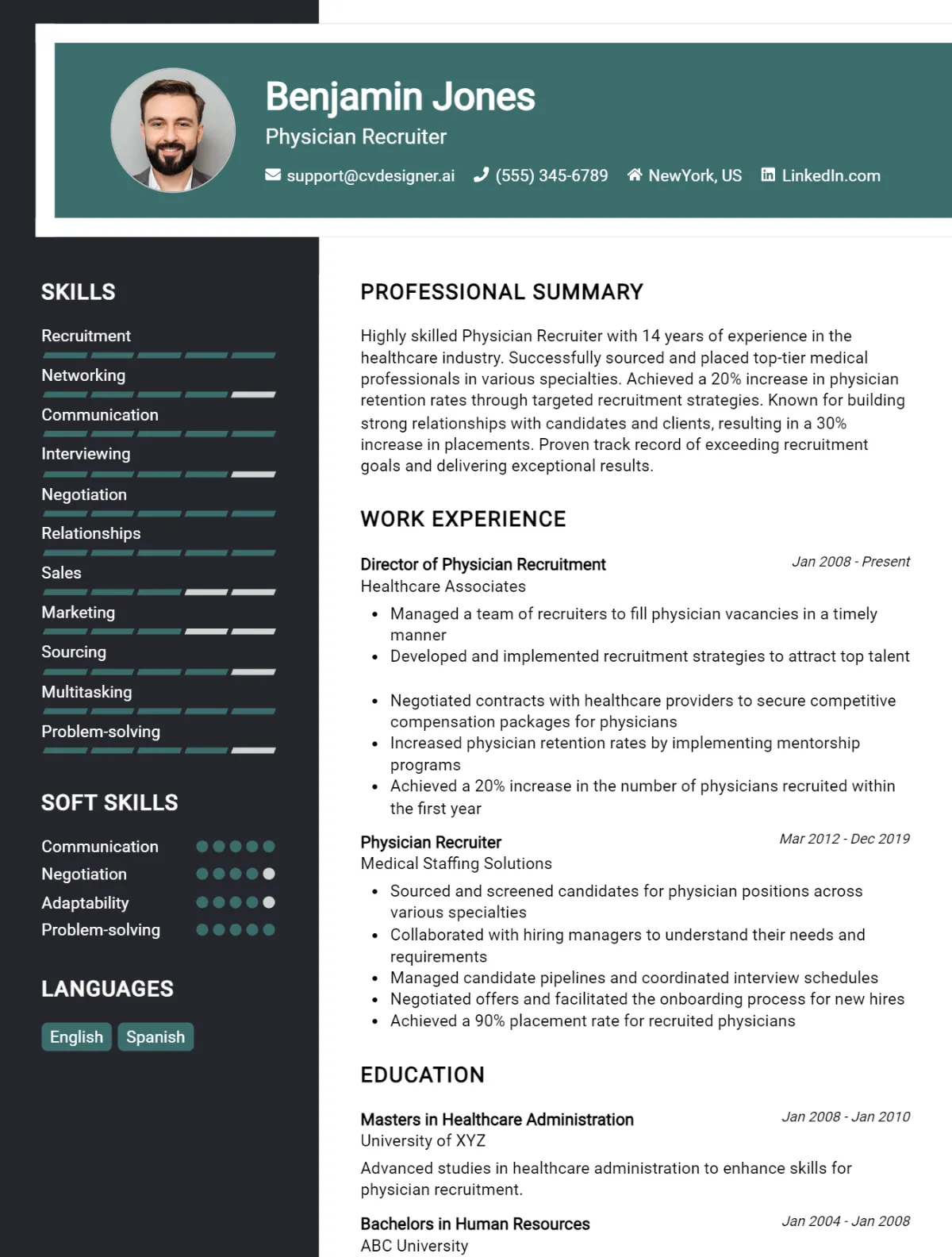 Physician Recruiter CV Example For 2026: Best Writing Guide Preview