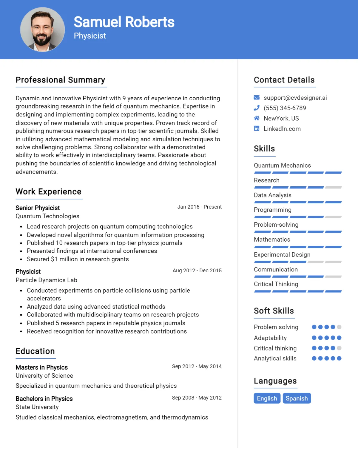 Physicist CV Example For 2026: Examples & Free Templates Preview