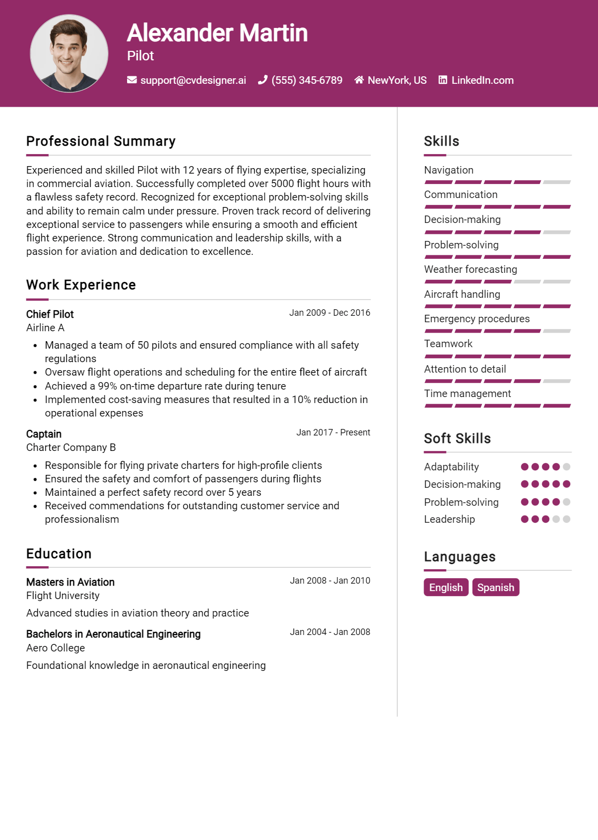 Pilot Resume Example for 2026: Resume Guide Preview