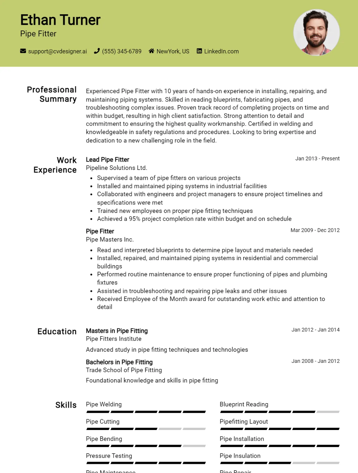 Pipe Fitter CV Example For 2026: Proven Tips & Templates Preview