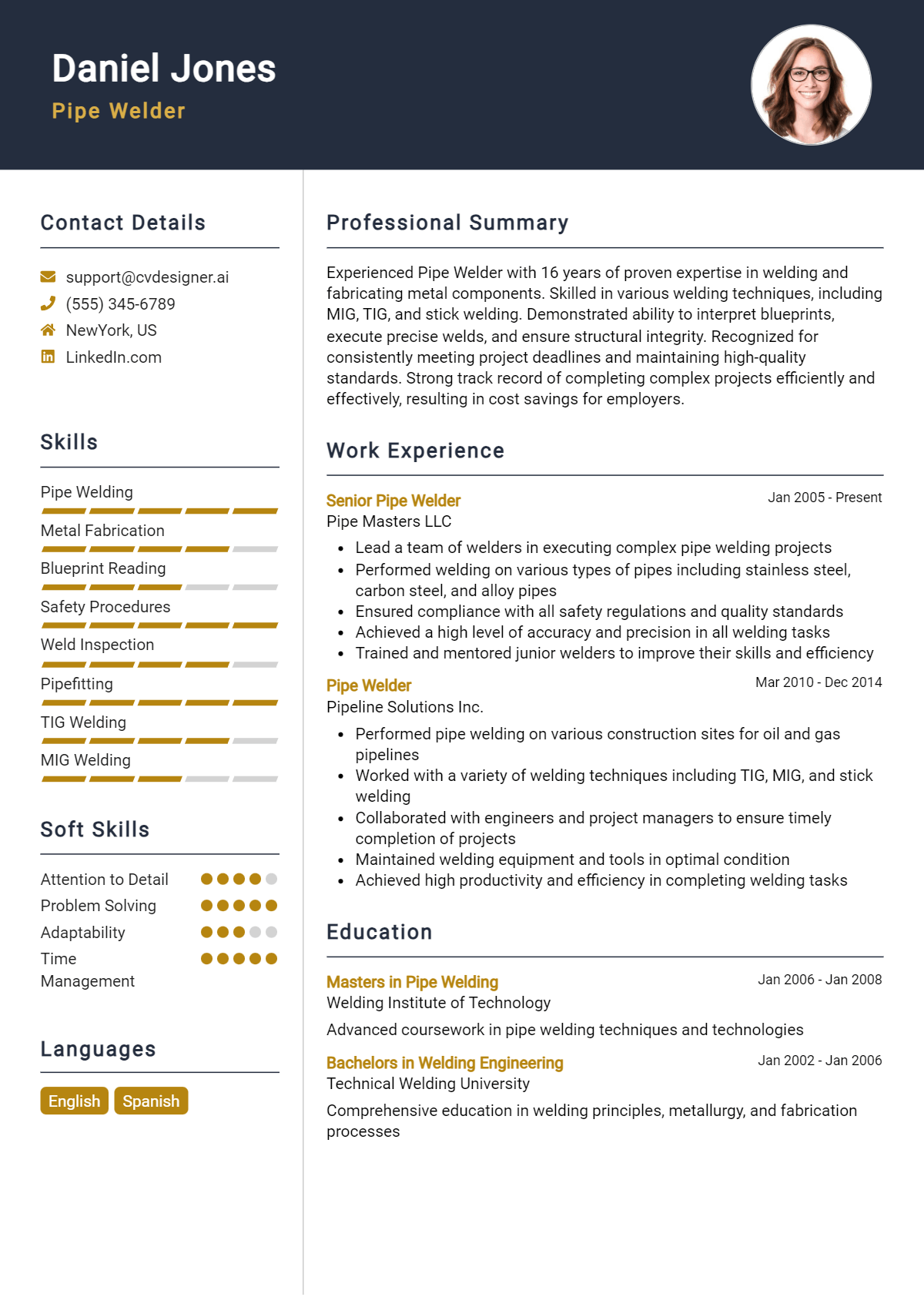 Pipe Welder Resume Example for 2026: Best Tips & Templates Preview