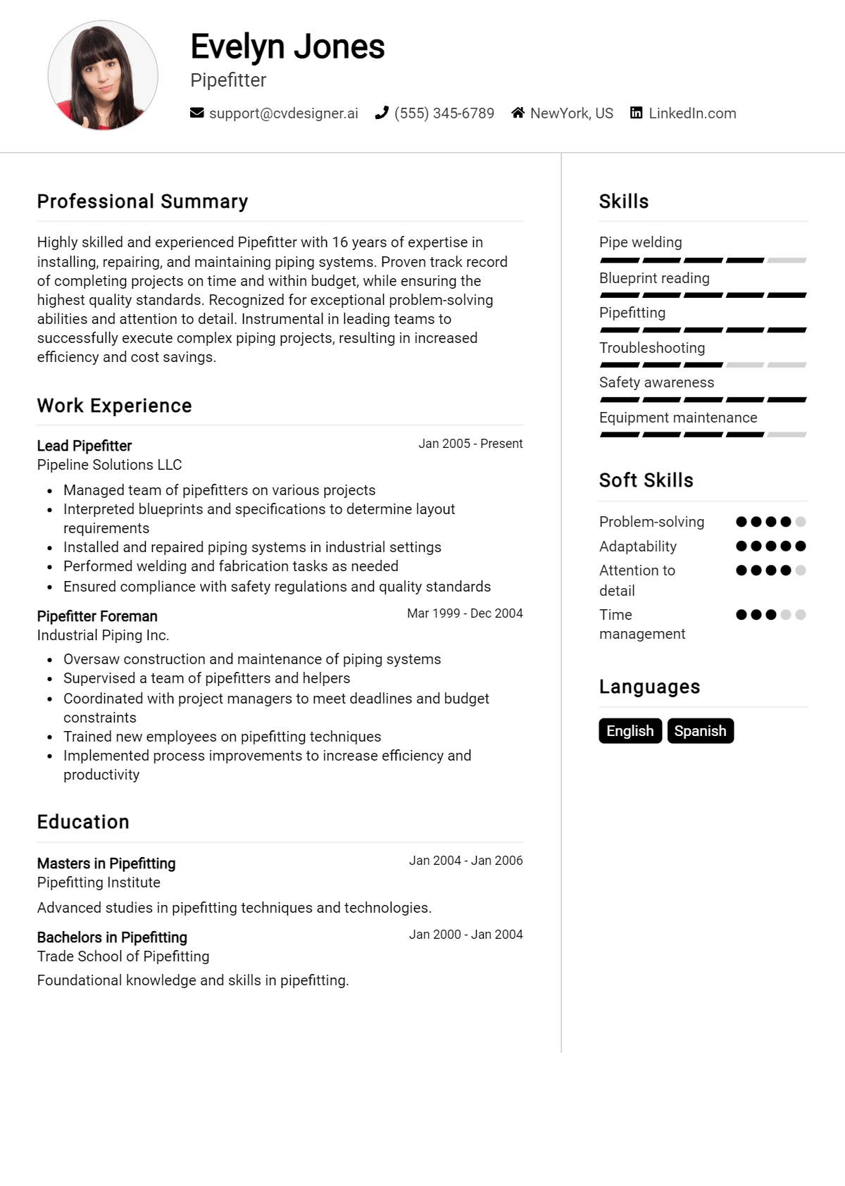 Pipefitter Resume Example for 2026: Tips & Templates Preview