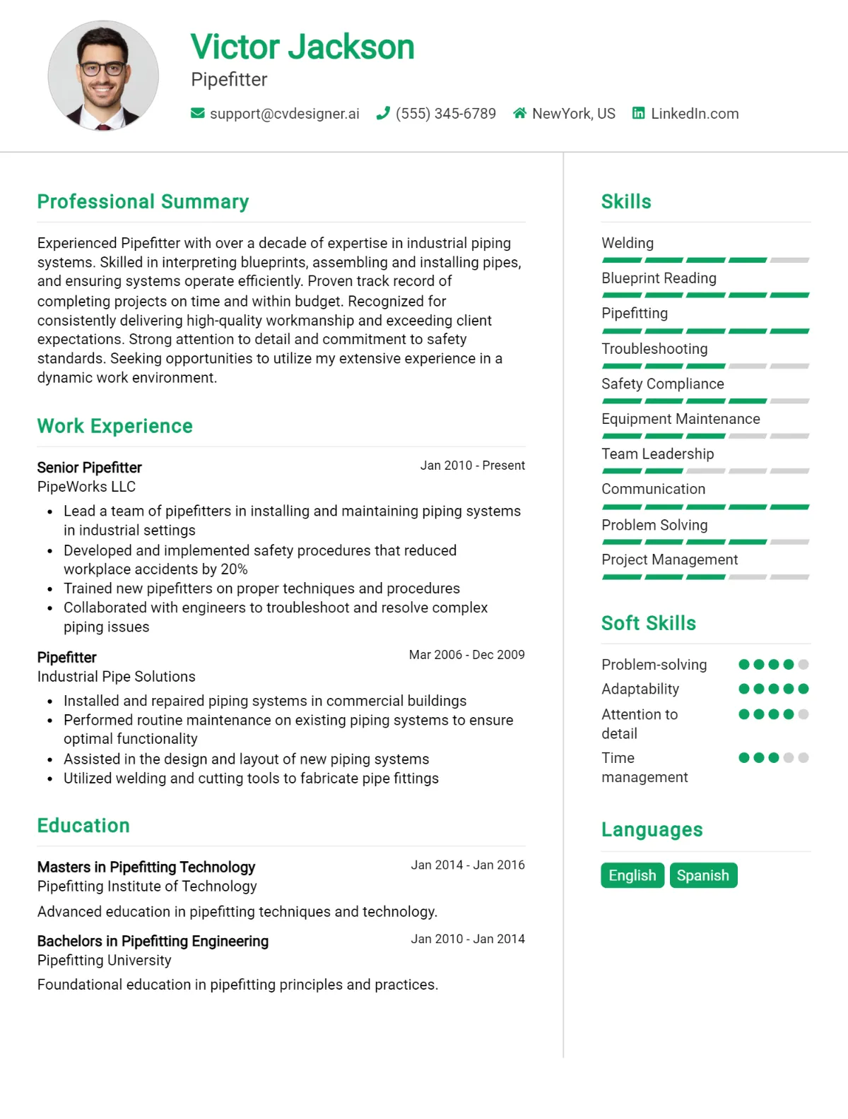 Pipefitter CV Example For 2026: Best Writing Guide Preview