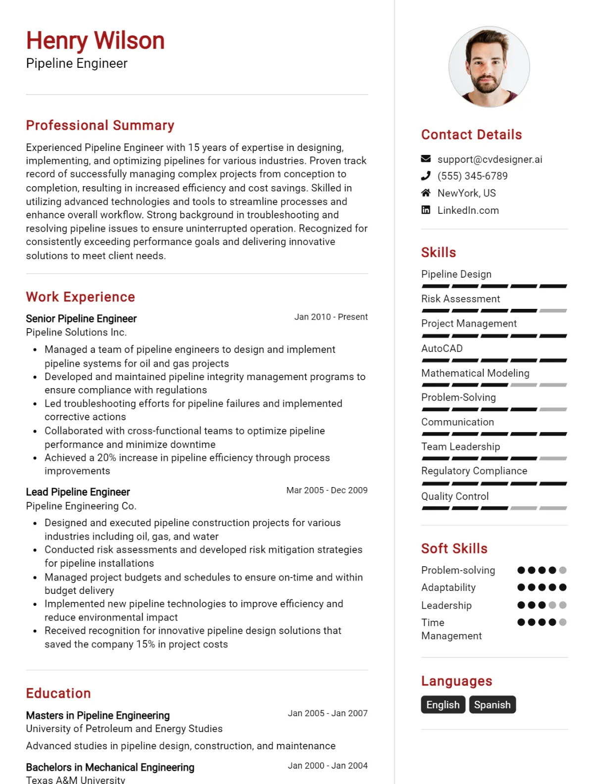 Pipeline Engineer CV Example For 2026: Free Downloadable Templates Preview