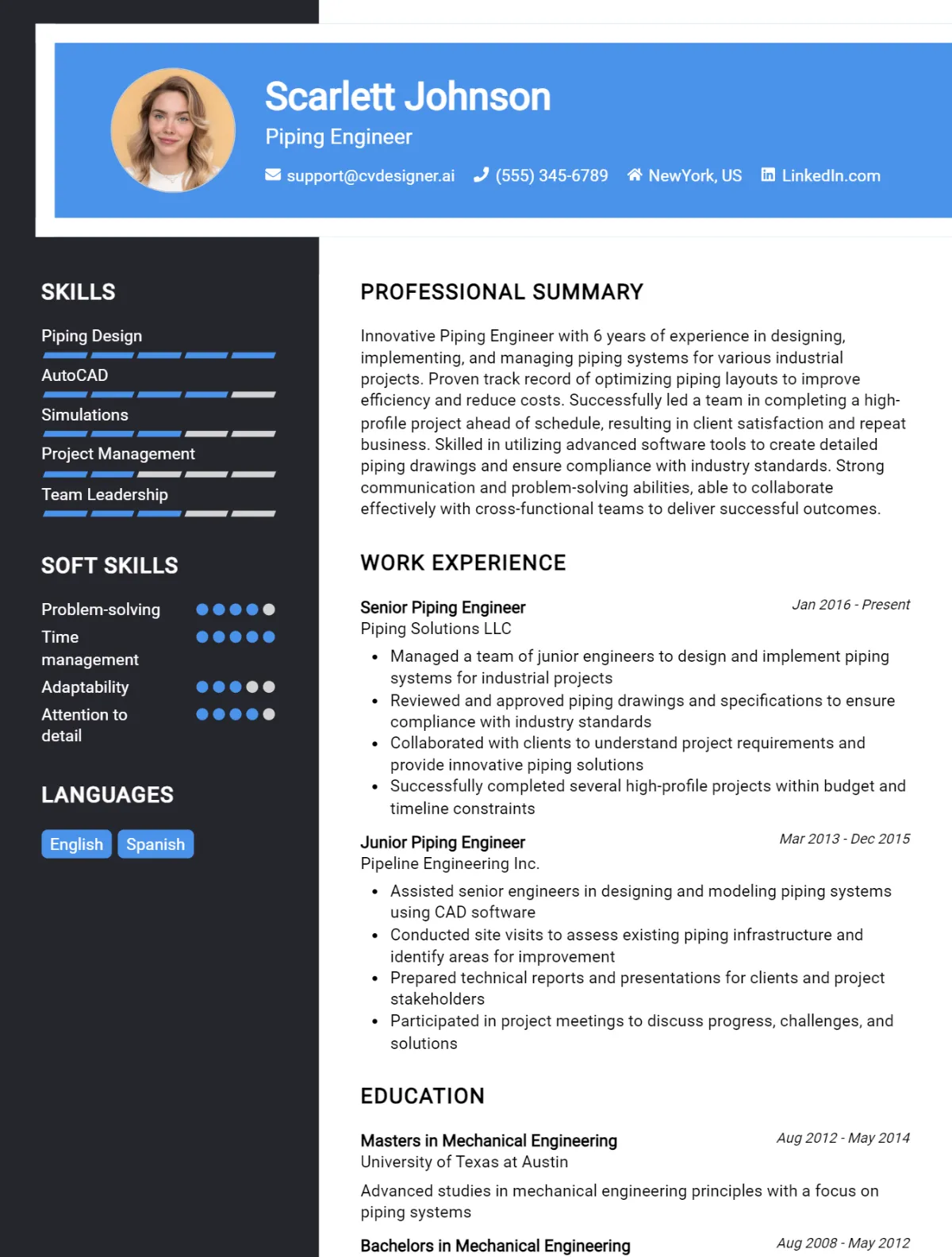 Piping Engineer CV Example For 2026: Ultimate Guide Preview