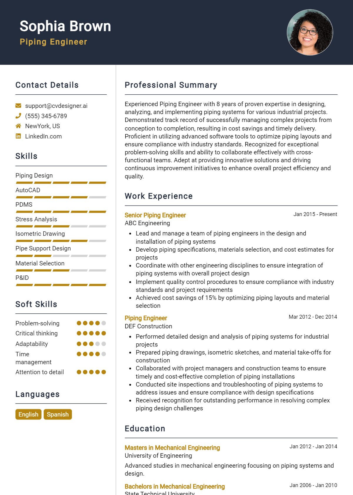 Piping Engineer Resume Example for 2026: Best Writing Guide Preview