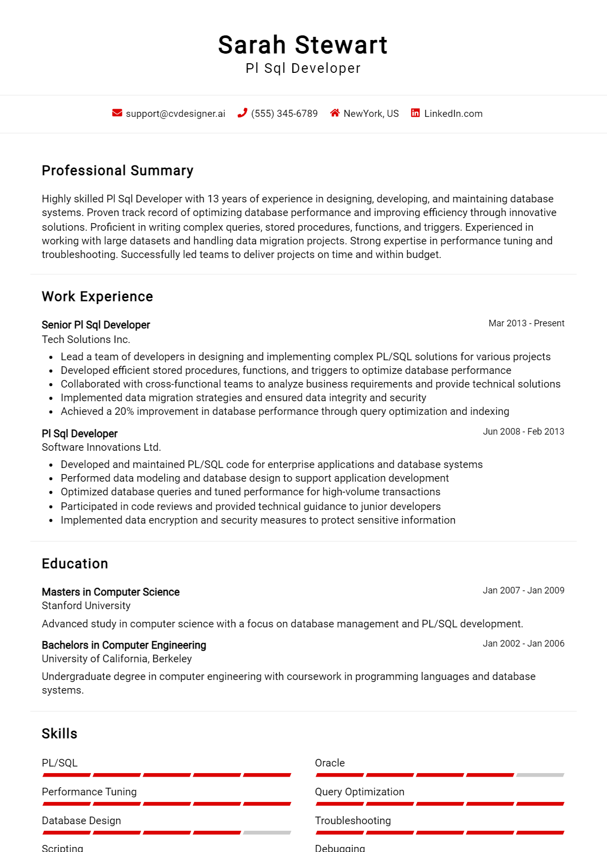 Pl SQL Developer Resume Example for 2026: Ultimate Guide Preview