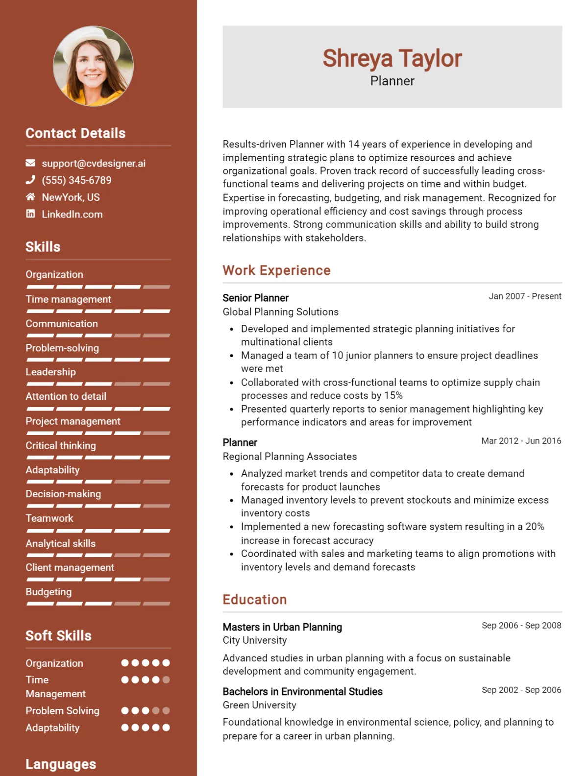 Planner CV Example For 2026: Top CV Skills Preview