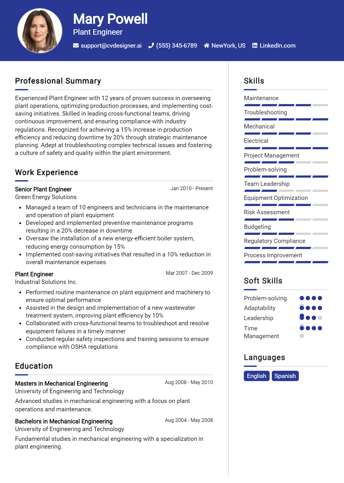 Plant Engineer Resume Example for 2026: Strategies & Templates Preview
