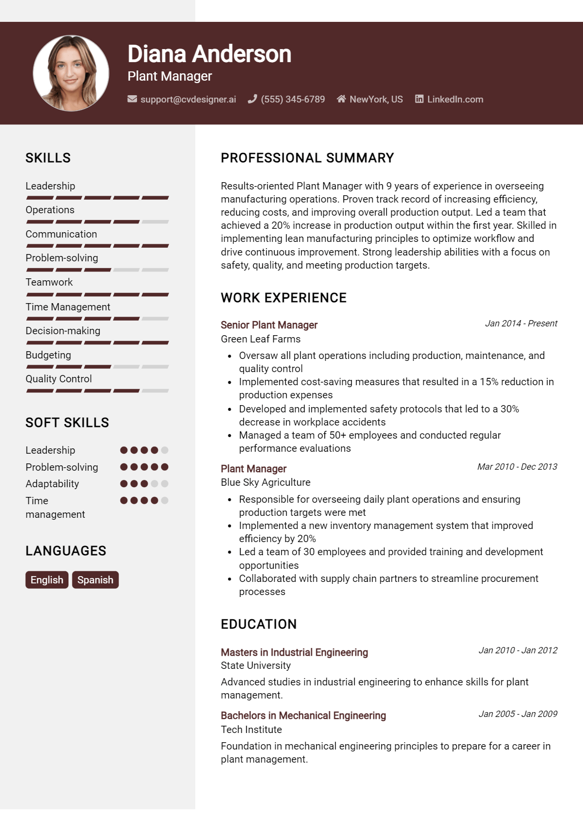 Plant Manager Resume Example for 2026: Tips & Templates Preview